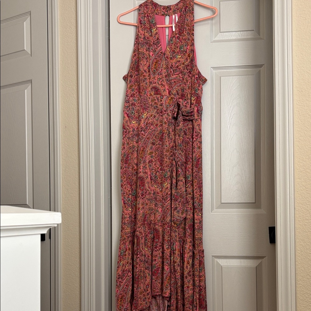 Anthropologie Coral Paisley Sleeveless High low midi  Dress